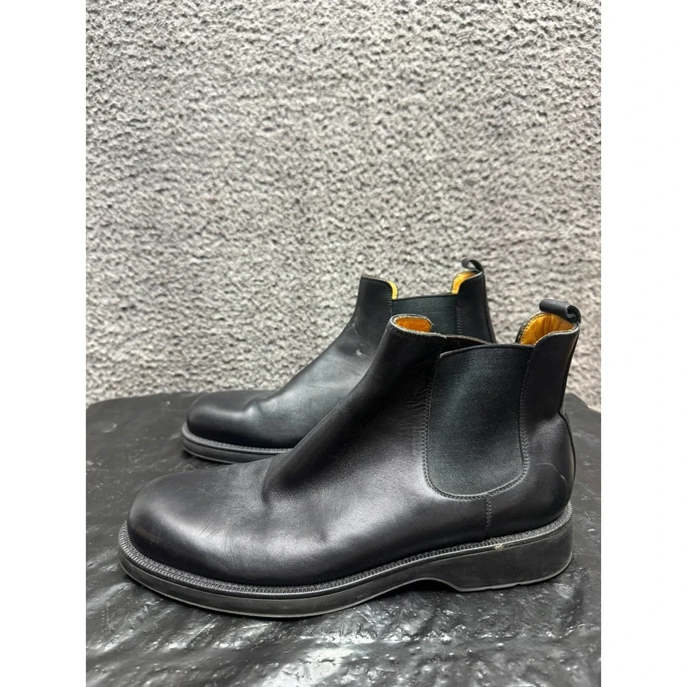 Giorgio Armani Leather Round Toe Pull On Chelsea Boots Black Mens Size 45 EU